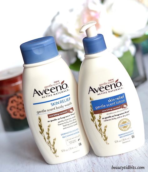 AVEENO Skin Relief Gentle Scent Nourishing Coconut Body Wash and Lotion Dove Sensitive Skin Body Wash, Body Wash And Lotion, Tea Tree Body Wash, Coconut Body Wash, Honey Body Wash, Coconut Lotion, Aveeno Skin Relief, Helpful Hacks, Scented Lotion