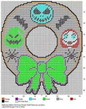 Plastic canvas pattern for Nightmare before Christmas wreath can be used for Halloween or Christmas depends. Needle Point Patterns Free, Plastic Canvas Halloween Patterns, Nightmare Before Christmas Wreath, Free Plastic Canvas, Lisa Davis, Plastic Canvas Pattern, Plastic Canvas Stitches, Plastic Canvas Tissue Boxes, Plastic Canvas Christmas