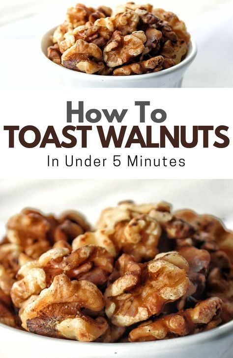 Learn how to toast walnuts to enhance your baked goods, salads, or to have as a snack. This method of toasting walnuts is very quick and easy! How To Toast Walnuts, Walnut Recipes, Roasted Walnuts, Nut Recipes, Walnut Salad, Salad Toppings, Vegan Sides, Roasted Nuts, Gluten Free Grains