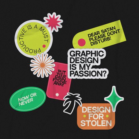 Trendy Sticker Design, Stickers For Graphic Designers, Branding Sticker Design, Styles Of Graphic Design, Graphic Design Stickers Ideas, Stickers For Designers, Sticker Poster Design, Cool Sticker Design, Sticker Inspiration Design