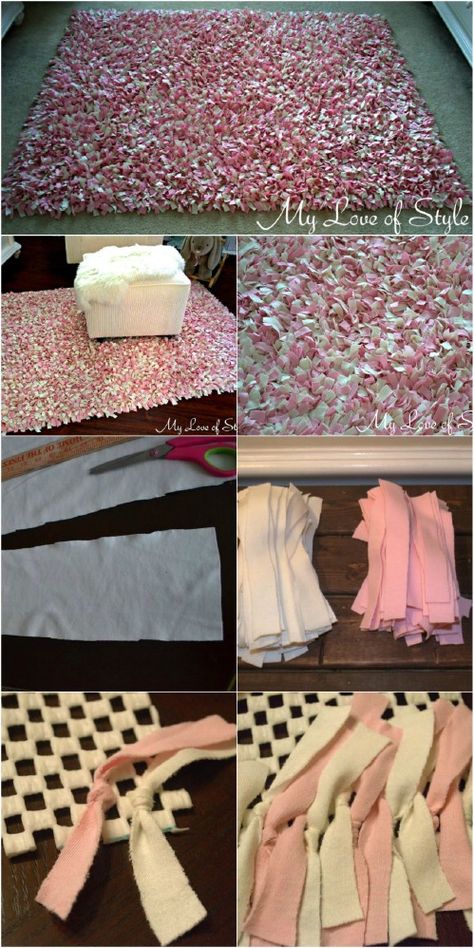 Want a Cozy Home? These 25 DIY Projects will bring the Charm You Need! Pretty easy projects that make big difference in home decorating, have fun. :) Karpet Perca, Make A Rug, Homemade Rugs, Rag Rug Tutorial, Pom Pom Rug, Rug Tutorial, Diy Simple, Leftover Fabric, Diy Rug