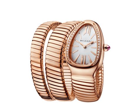 Bvlgari Jewelry Set, Serpenti Tubogas Watch, Snake Watch, Bvlgari Rose, Bulgari Watch, Women In White, Rose Gold Crown, Gold Diamond Watches, Bvlgari Jewelry