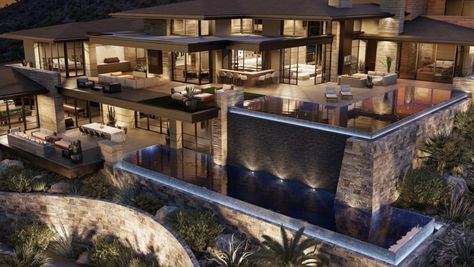 Drewett Works, Hillside Mansion, Desert Modernism, Prairie Style Architecture, Resort House, Big Mansions, Indoor Hot Tub, Luxury Mansions Interior, Luxury Houses Mansions