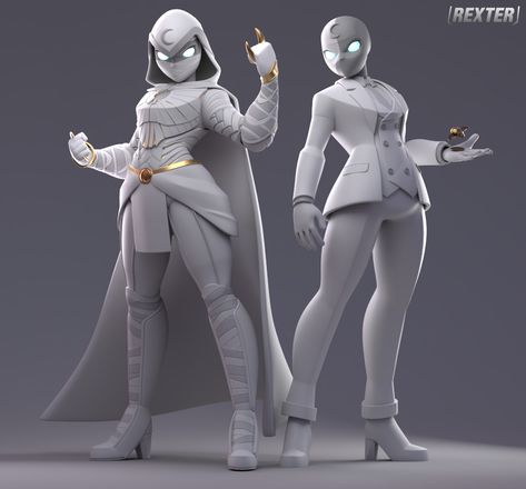 ArtStation - Stylized Moon Knight And Ms.Knight: FANART Moon Knight Art, Knight Reference, Moon Knight Fanart, Moon Knight Cosplay, Knight Fanart, Moon Knight Comics, Superhero Ideas, Moon Knight Costume, Mr Knight