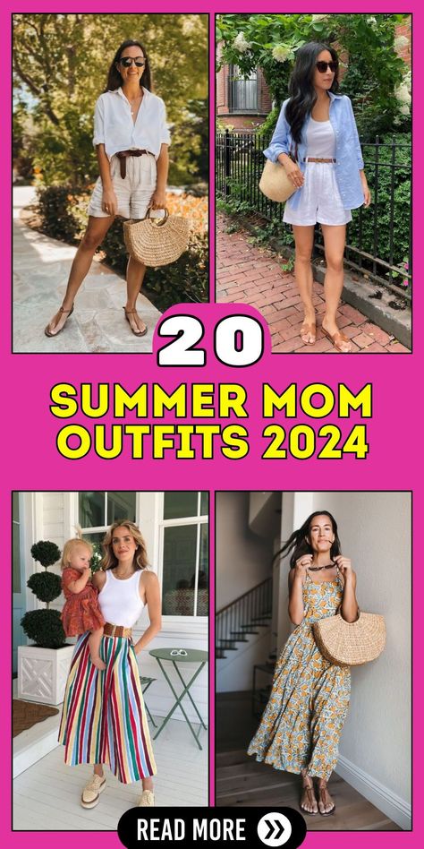 Embrace the summer with confidence and style with our latest summer mom outfits 2024. This collection is designed for the modern mom in mind, focusing on comfort without compromising on style. From maxi dresses to flowy skirts, all our pieces are made from lightweight materials that promise to keep you cool. Enhance your summer wardrobe with these essentials and pair them with comfortable sandals and statement accessories for a polished look. Casual Summer Mom Outfits 2024, Classy Mom Style, Summer Mom Outfits 2024, Denim Sundress, Sun Dress Casual, Chic Summer Style, Summer Outfits For Moms, Casual Outfits For Moms, Fashion Hacks Clothes