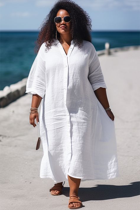 Plus Size White Dresses Linen Dresses Plus Size Summer, White Party Dresses For Women, Plus Size Linen Outfits, Over 60 Fashion Summer, Plus Size Resort Wear Outfits, Plus Size Travel Outfits, Fashion For Women Over 60 Outfits, Plus Size Summer Outfits Big Stomach, Plus Size Linen Dress