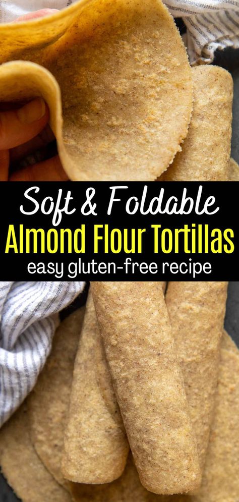 Soft and foldable almond flour tortillas recipe are not only easy to make, but a gluten-free, low carb, and keto way to enjoy wraps, tacos, and more! Learn how to make almond tortillas with only 4 simple ingredients! Almond Tortillas Recipe, Almond Tortillas, Almond Flour Tortilla Recipe, Flour Tortillas Recipe, Almond Flour Tortillas, Low Sugar Diet Recipes, Tortillas Recipe, Dinner Recipes Healthy Low Carb, Homemade Flour