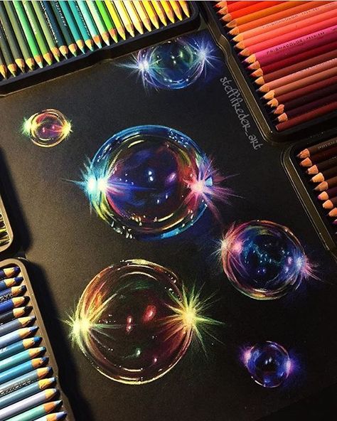 Throwback to my most favorite bubble drawing on black paper! ✍ Prismacolor pencils on Artagain Strathmore paper. (I also posted a new drawing video ➡️ check previous post) Kristina Webb, Bubble Drawing, Black Paper Drawing, Drawing Book, Prismacolor Pencils, Paper Drawing, Drawing Board, Color Pencil Art, Color Pencil Drawing