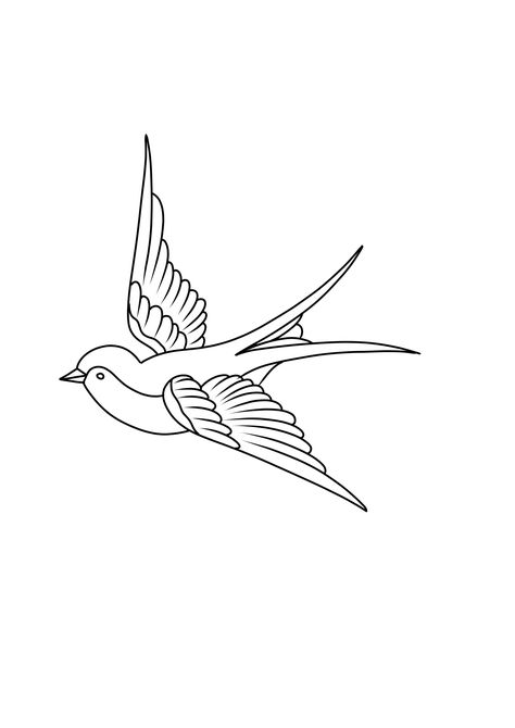 Tattoo Practice Stencils Lines, Tattoo Stencils For Beginners, Beginner Tattoo Stencils Outline, Swallow Bird Drawing, Bird Outline Drawing, Tattoo Ideas Outline, Simple Tattoo Outlines, Easy Tattoo Stencils, Tattoo Practice Stencils