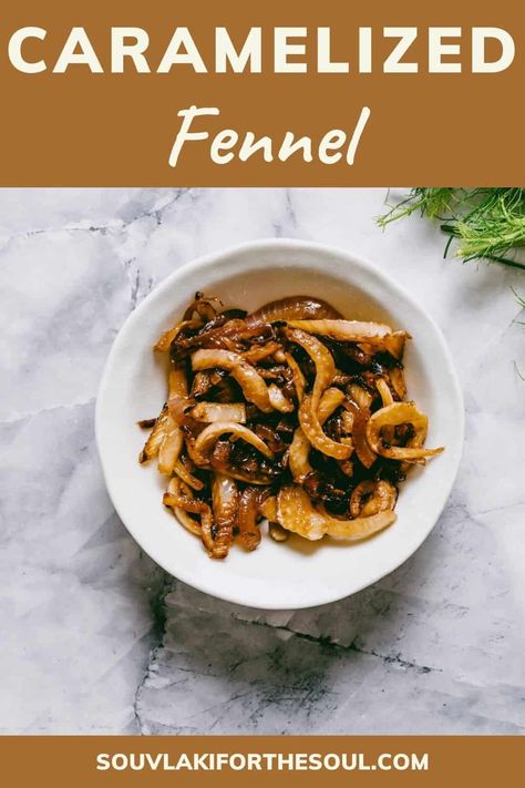 Caramelized fennel is an easy way to add flavour to everything from salads to soups. Get the delicious recipe here! Caramelized Fennel, Greek Side Dishes, Soul Recipes, Fennel Recipes, Budget Recipes, Rack Of Lamb, Lemon Vinaigrette, Health Nut, Vegetarian Meals