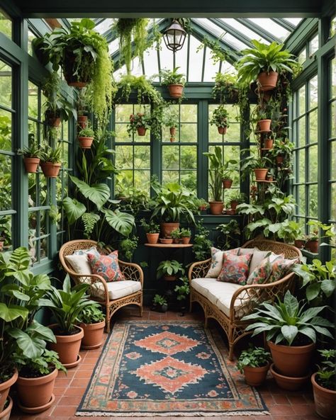 20 Boho Style Sunroom Room For The Ultimate Oasis – ToolzView Green House Room, Sunroom Plants, Green Sunroom, Bohemian Sunroom, Boho Sunroom Ideas, Greenhouse Room, Sunroom Greenhouse, Solarium Room, Plant Rooms