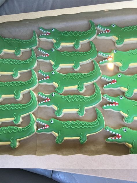 Crocodile Cookies, Alligator Birthday Parties, Crocodile Party, Alligator Party, Wild Kratts Birthday Party, Alligator Birthday, Cute Crocodile, Reptile Party, Cookie Exchange Party