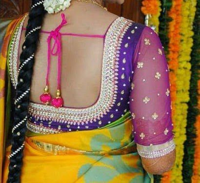 net sleeves for blouse Net Hands Blouse Designs, Blouse With Net Sleeves, Blouse Designs For Wedding, Saree Blouse Neck Designs, Backless Blouse Designs, Kids Blouse Designs, Latest Saree, Sari Blouse Designs, Wedding Blouse Designs