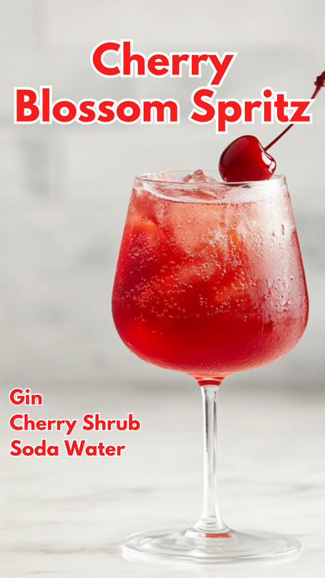 Cherry Blossom Spritz Cocktails With Cherries, Cherry Cocktail Recipes, Cherry Cocktails, Easy Gin Cocktails, Cocktail Cards, Gin And Soda, How To Make Gin, Creative Drinks, Classic Gin Cocktails