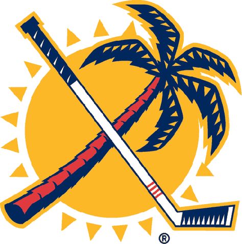 Florida's alternate logo; a palm tree and a hockey stick crossing one another over a sun. Description from en.wikipedia.org. I searched for this on bing.com/images Florida Panthers Hockey, Panthers Svg, Hockey Svg, Panthers Logo, Panther Logo, Hockey Logos, Nhl Logos, Sun Logo, Anniversary Logo