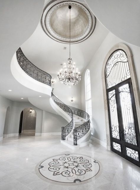 Great entrance hall Entrance Staircase, Luxury Stairs, Regal Design, Foyer Decorating, White Room, Grand Staircase, Spiral Staircase, Staircase Design, House Goals