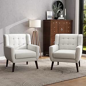 UIXE Accent Chairs Set of 2, Modern Living Room Arm Chair Mid-Century Upholstered Club Armchair, Comfy Fabric Single Sofa Button Tufted Reading Seat Bedroom Side Sitting, Beige Acent Chair With Gray Sofa, Gray Sectional With Accent Chairs, Two Gray Accent Chairs In Living Room, Accent Chairs With Gray Sectional, Accent Chairs To Go With Grey Sectional, Gray Couch With Accent Chairs Living Room, Accent Chair Set, Upholstered Armchair, Modern Accent Chair