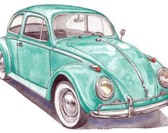 Volkswagen archival art print, original watercolor painting printed on watercolor paper, vw bug, classic car, wall decor, fineart print Beetle Watercolor, Vw Ideas, Beetle Art, Carros Vintage, Vw Art, Beetle Car, Vw Bugs, Caran D'ache, Volkswagen Transporter