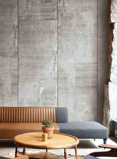 Concrete Walls Interior, Living Spaces Sofa, Concrete Interiors, Concrete Wallpaper, Beton Design, Scandinavian Nursery, Cement Wall, Wall Finishes, Concrete Design