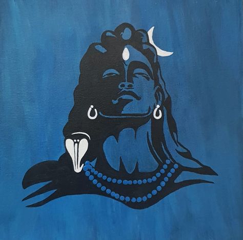 Shiva Canvas Painting Easy, Adiyogi Painting On Canvas, Shiv Painting Easy, Mahadev Painting Easy, Mahadev Canvas Painting, Adiyogi Painting, Shiva Acrylic Painting, Normal Painting, Mdf Earrings