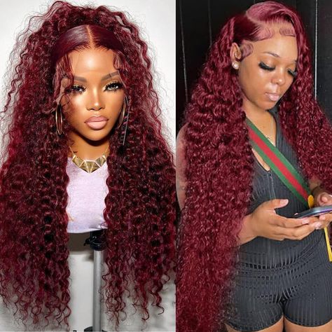 PRICES MAY VARY. 【Deep Wave Lace Front Wigs Human Hair】100% Brazilian virgin human hair wigs for women. glueless wigs human hair pre plucked natural hairline with small knots, baby hair around, looks more natural, the frontal wigs human hair can last longer time with proper care. 【Burgundy 13x4 Frontal Wigs Human Hair】Red wig, beautiful and fashion, make you charming and elegant, we use plant extracts to dye the hair, can be straightened and restyled as you like, such as ponytail and hair bun. 【 Burgundy Wet And Wavy Wig, Burgundy Deep Wave, Hd Lace Frontal Wigs, Deep Wave Lace Front Wigs, Red Wig, Hd Lace Frontal, Human Hair Color, Remy Human Hair Wigs, Lace Front Wigs Human Hair