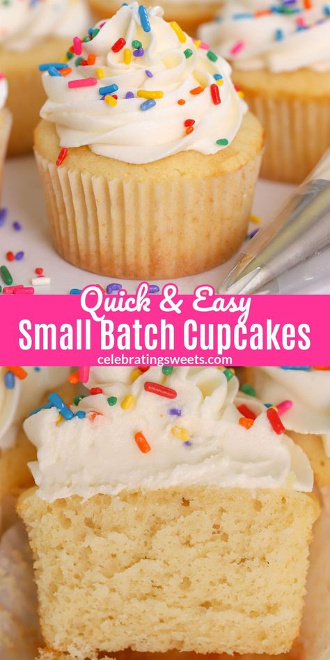 Cupcakes For Two Recipe, Homemade Cupcakes Easy, One Cupcake Recipe, Dozen Cupcake Recipe, Half Dozen Cupcake Recipe, Cupcake Recipes Small Batch, Quick And Easy Cupcake Recipes, Small Batch Buttercream Frosting, Small Batch Cupcake Recipe