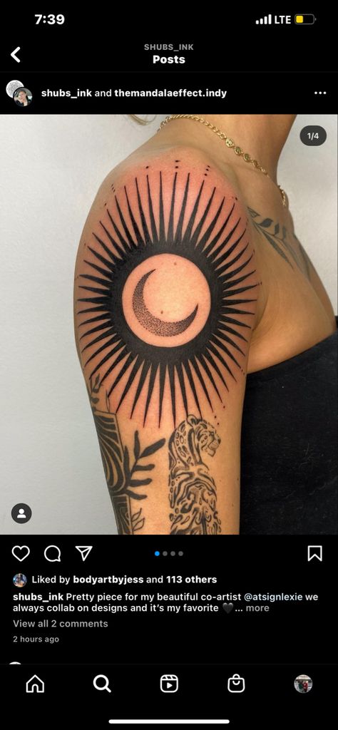 tattoo design woman tattoo Sun And Moon Scales Tattoo, African Sun Tattoo, Sun And Moon Tattoo Placement Ideas, Sun Tattoo Shoulder For Women, Moon On Shoulder Tattoo, Twitches Sun And Moon Tattoo, Sun And Moon Knee Tattoo, Moon Woman Tattoo, Traditional Sun And Moon Tattoo