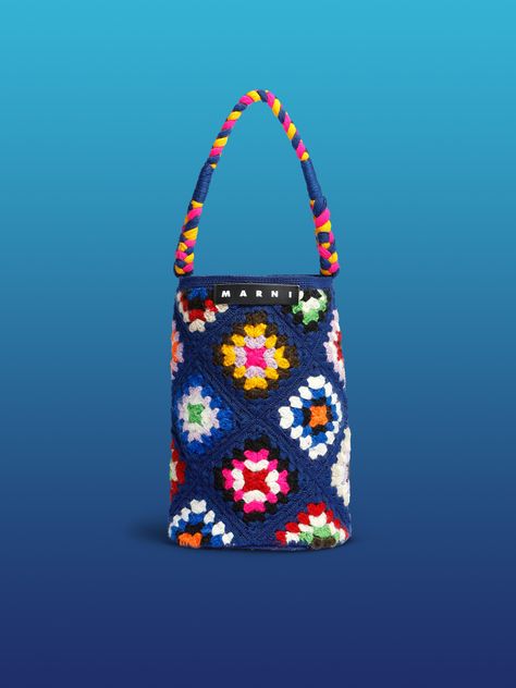 Large blue Marni Market multicoloured crochet bag | Marni Marni Bags, Marni Market, Crochet Beach Bags, Handmade Logo, Marni Bag, Wool Bags, Pixel Crochet, Fish In A Bag, Bag Trends