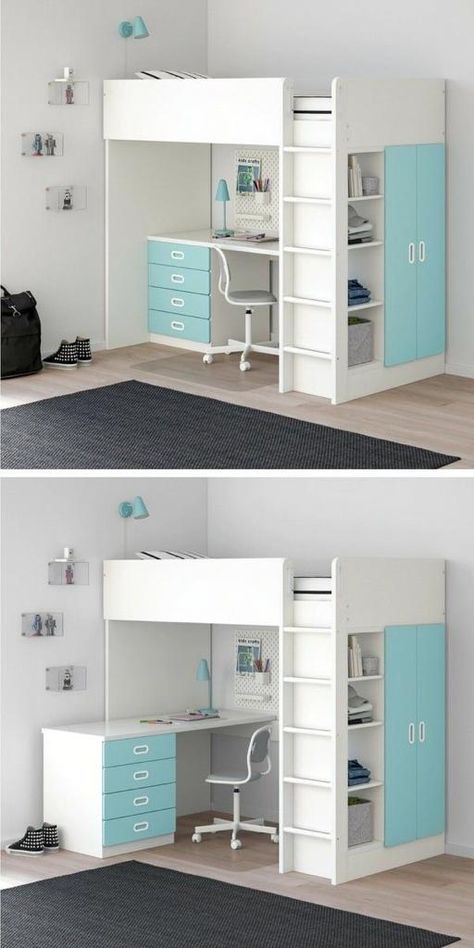 Bed With Desk Underneath, Loft Beds For Teens, Loft Beds For Small Rooms, Bed For Girls Room, Beds For Small Rooms, Loft Bed Plans, For Couples, Diy Loft Bed, Bunk Bed With Desk