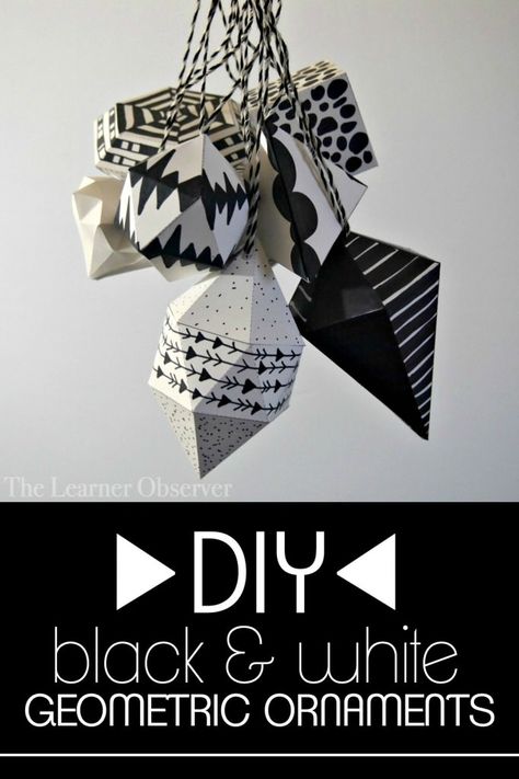 DIY Black and White Geometric Ornaments by The Learner Observer Diy Kwanzaa Decorations, Kwanzaa Decorations, Silver Garland, Black White Christmas, White Ornaments, Twinkling Lights, Paper Ornaments, Black Christmas, Kwanzaa