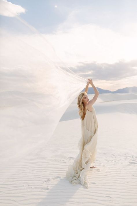 Nontraditional Bride, Colored Wedding Gowns, Carol Hannah, Desert Dunes, Watercolor Clouds, Bride Photoshoot, Beach Bride, Chiffon Fashion, Colorful Wedding