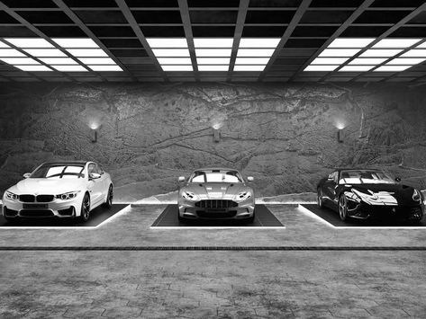 Luxurious Car Garage, Dream Car Garage Luxury, Garage Design Luxury, Luxury Parking Design, Modern Car Garage Design, Garage Luxury Design, Luxury Garage Underground, Black Car Garage, All Black Garage