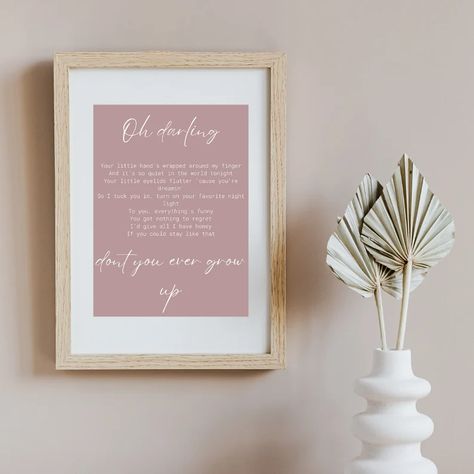 Taylor Swift Lyrics Nursery, Taylor Swift Nursery Quotes, Taylor Swift Nursery Theme, Taylor Swift Nursery Ideas, Taylor Swift Nursery, Never Grow Up Lyrics, Taylor Swift Inspired Room, Taylor Swift Baby Shower Theme, Baby Girl Wall Art