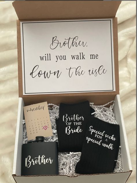 Brother Proposal Wedding, Best Man Proposal Ideas Brother, Brother Best Man Proposal, Ways To Ask Someone To Walk You Down The Aisle, Brother Walking Bride Down Aisle, Asking My Brother To Walk Me Down The Aisle, Brother Wedding Gift From Bride, Asking To Walk Down The Aisle Ideas, Special Socks For A Special Walk