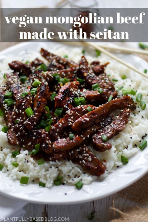 Vegan Mongolian Beef, Homemade Seitan, Seitan Recipes, Meat Replacement, Mongolian Beef, Meat Alternatives, Brown Sauce, Flank Steak, Vegan Dinner