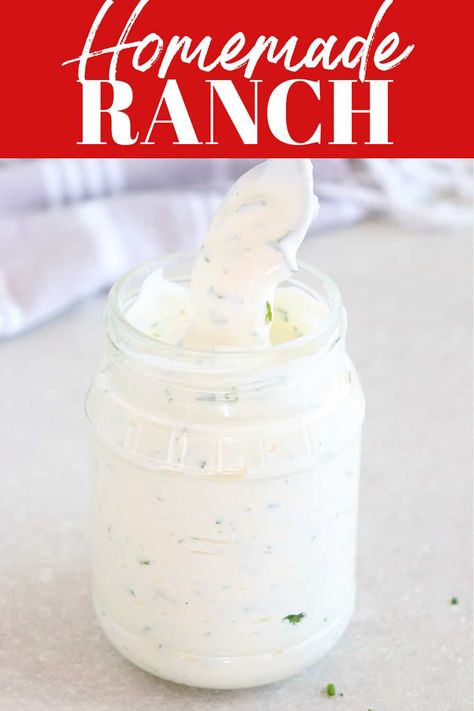 Make Homemade Ranch Dressing or Dip from scratch with simple pantry staples and fresh or dried herbs! It's delicious and so much better than the store-bought kind. Use it with fresh vegetables, chicken wings, on salads or sandwiches! #dressingrecipe #ranch Homemade Ranch Salad Dressing, Homemade Buttermilk Ranch Dressing, Buttermilk Ranch Dressing Recipe, Homemade Buttermilk Ranch, Buttermilk Powder, Salsa Ranch, Dry Buttermilk, Ranch Dressing Recipe Homemade, Buttermilk Ranch Dressing