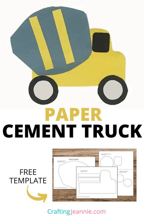 Make this construction paper Cement Truck with your classroom, scouts or at home. Do your kids love construction vehicles? They will love this toddler cement mixer craft. This construction vehicle craft is perfect for Preschool, Kindergarten, Elementary School, Scouts or Birthday Parties. Get the FREE Template Printable & Instructions for this Easy Cement Truck Craft for preschoolers #CraftingJeannie #ConstructionCraft #preschoolcraft Toddler Arts And Crafts With Construction Paper, Cement Truck Craft, Construction Truck Activities Preschool, Community Helpers Preschool Construction Worker, Construction Projects For Preschoolers, Construction Truck Crafts Preschool, Construction Vehicle Crafts Preschool, Construction Crafts For Preschoolers, Construction Truck Craft