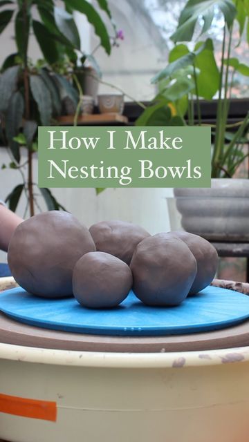 Hope Limyansky-Smith on Instagram: "🐦 Nesting Bowls🐦 One of the harder topics for #OcThrowBer Here’s how I make them! 🐦My clay weighty from largest to smallest was: 2.5 pounds, 2 pounds, 1.5 pounds, 1 pound, 0.5 pound 🐦No, I did not give you the sizes of every bowl- and there’s a reason! We all throw differently. To make a set of nesting bowls sit flush, you really need to measure as you go. I may leave more clay at the bottom of a bowl then you do- there for if you follow my measurements an Nesting Bowls Pottery, Pottery Nesting Bowls, Pottery Mixing Bowls, Nesting Bowls Ceramic Ideas, Nesting Bowls Ceramic, Salad Bowl Ideas, Diy Ceramic Bowl, Glazing Inspiration, How To Make Ceramic