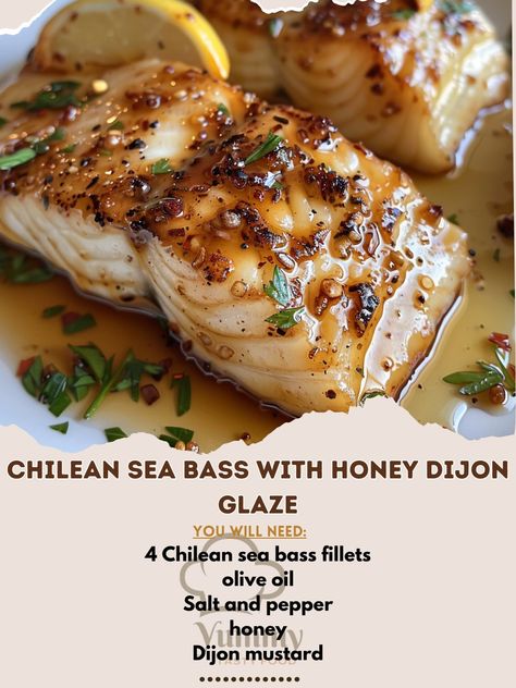 Sea Bass Recipes, Seafood Dish Recipes, Med Diet, Fish Recipes Baked, Honey Dijon, Gourmet Dinner, Fish Dinner, Honey Recipes, Baked Fish