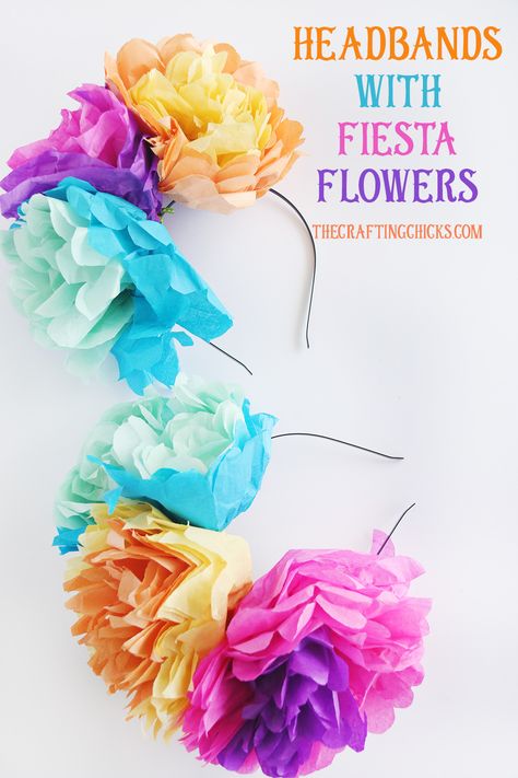 Family Fiesta Roundup - The Crafting Chicks Mexican Bridal Shower Ideas, Paper Flower Headband, Diy Flower Headband, Fiesta Flowers, Paper Flower Crown, Flower Headband Diy, Tissue Paper Flowers Diy, Tissue Paper Crafts, Headband Diy