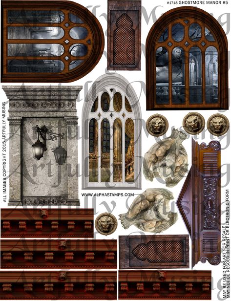 Classic Goth, Haunted Village, Collage Architecture, Goth Room, Halloween Collage, Miniature Halloween, Haunted Dollhouse, Miniature Printables, Architecture Collage