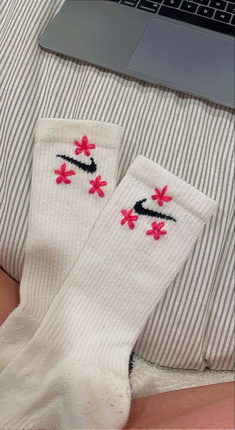 Nike Socks Embroidery, Socks Embroidery, Embroider Ideas, Embroidered Socks, Diy Embroidery Designs, Embroidered Roses, Diy Embroidery Patterns, Nike Socks, Crochet Fashion Patterns