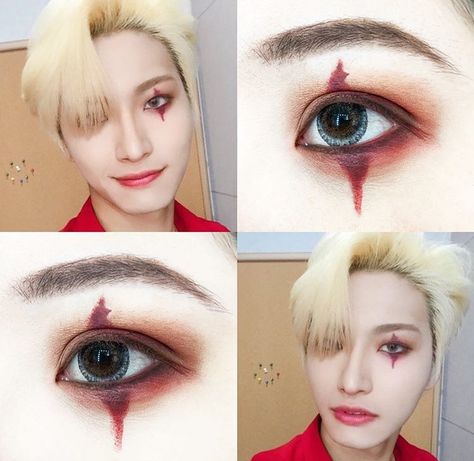 Ateez Inspired Makeup Looks, Maniac Skz Inspired Makeup, Kpop Concert Eye Makeup, Ateez Concert Makeup Ideas, Ateez Concert Makeup, Ateez Makeup Looks, Ateez Inspired Makeup, Seonghwa Makeup, Kpop Concert Makeup Ideas