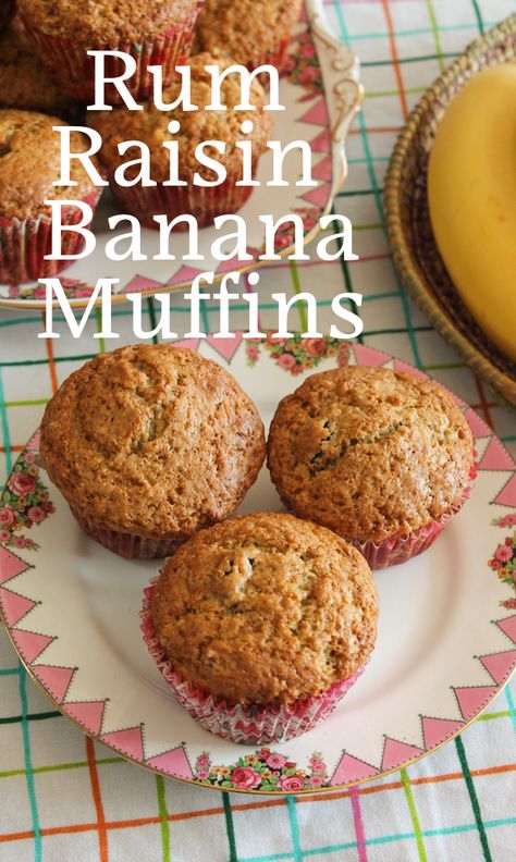 Food Lust People Love: An adult-only snack with a taste of the Caribbean, these rum raisin banana muffins are a tasty celebration of summer, sun and a beach holiday down the islands. Make these adult-only muffins child-friendly by replacing the rum with apple or your favorite natural juice. Banana Muffins With Raisins, Banana Rum Muffins, Banana Raisin Muffins, Rum Muffins, Freezer Stock, Rum And Raisin Cake, Muffin Monday, Rum Raisin Ice Cream, Raisin Scones