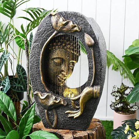 Amazon.com: TERESA'S COLLECTIONS Outdoor Fountain with LED Light and Pump for Garden Decor, Floor Gold Buddha Statue with Waterfall for Indoor, Tall Relaxing Zen Sculpture for Patio Backyard Home Yard Art 21.7" : Patio, Lawn & Garden Broken Iphone, Decorative Fountains, Gold Buddha, Indoor Waterfall, Home Yard, Water Fountains Outdoor, Buddha Sculpture, Outdoor Fountain, Patio Backyard