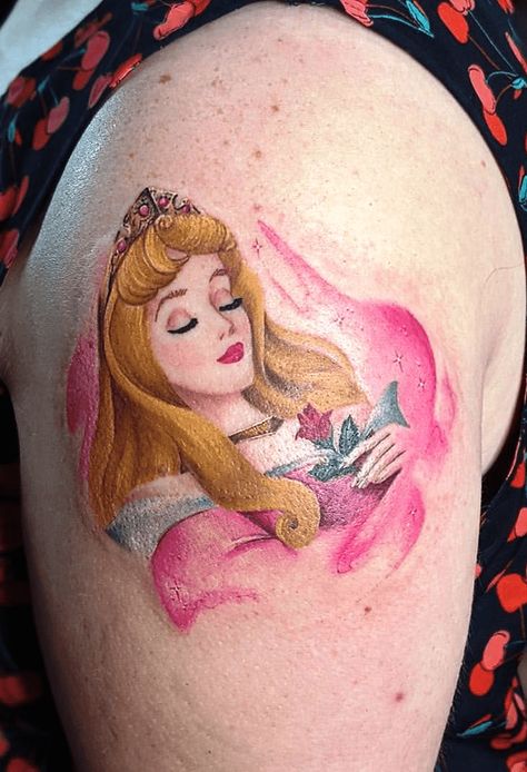 Princess Aurora Tattoo Design Images (Princess Aurora Ink Design Ideas) Princess Aurora Tattoo, Tattoo Ideas Princess, Sleeping Beauty Tattoo, Aurora Tattoo, Tiara Tattoo, Rosé Sleeping, Disney Princess Castle, Aurora Rose, Castle Tattoo