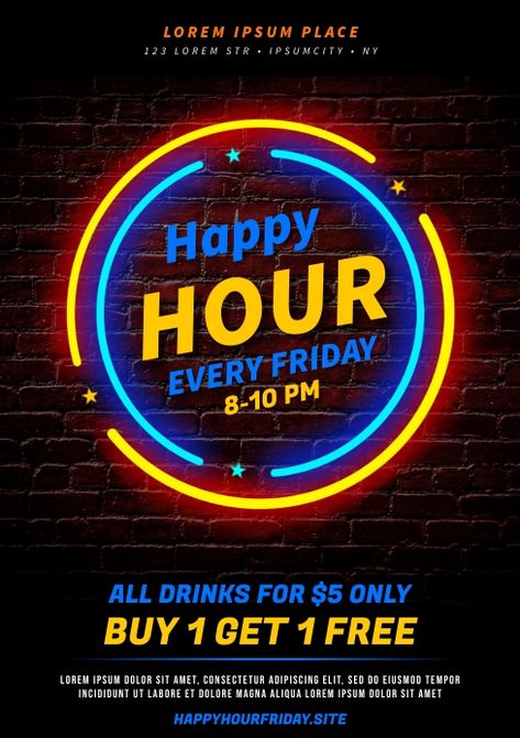 Happy Hour Wallpaper, Happy Hours Poster, Neon Lights Bar, Happy Hour Poster, Football Viewing Party, Bar Promotion, Cards Drawing, Happy Hour Bar, Happy Hour Menu