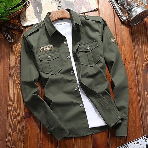 Military Style Shirts, Collar Work, Mens Work Shirts, Cuban Shirts, Mens Shirts Online, Cargo Shirts, Casual Long Sleeve Shirts, Blue Khakis, Men's Coats & Jackets