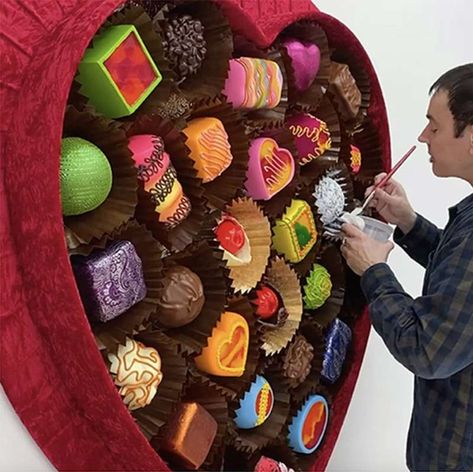 Box Of Chocolates Art Lesson, Fake Food Sculpture, Peter Anton Art, Food Sculpture Art, Valentines Disco, Peter Anton, Valentine Chocolates, Confectionary Art, Fake Chocolate