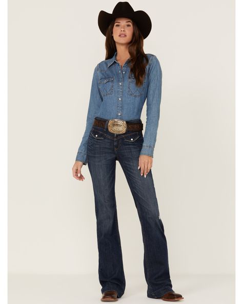 Ariat Women's Bessie Trouser Flare Jeans, Blue Outfit Cowgirl, Riding Jeans, Mid Rise Flare Jeans, Boot Barn, Cowgirl Fashion, Pretty Pins, Sewing Fashion, Cool Clothing, Accessories Style